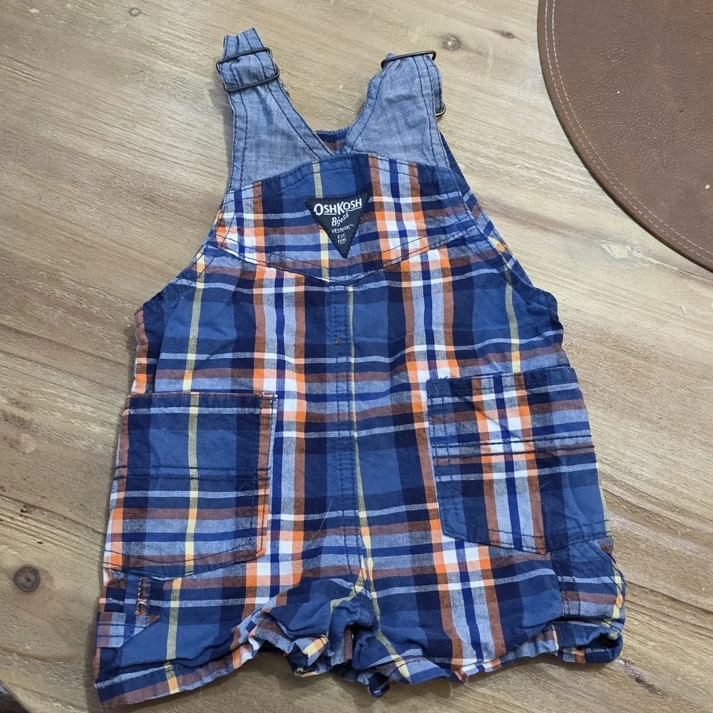 OshKosh Overalls Baby 9‎ mos B'gosh plaid Shorts Outfit TOTE 5